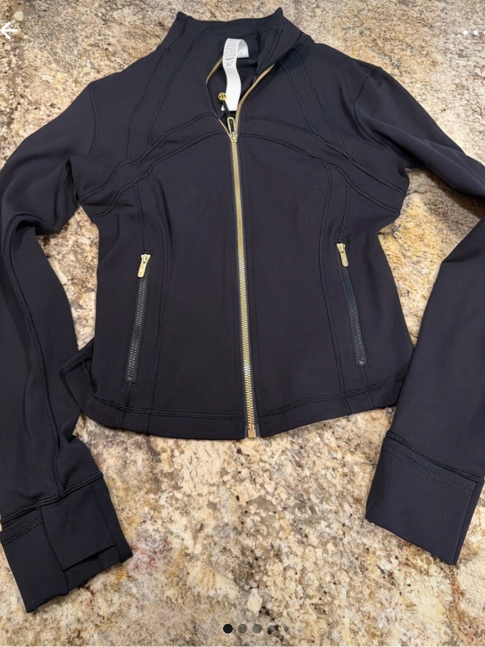 Womens black Lululemon Nulue Zip-Front Jacket with Gold Hardware!
